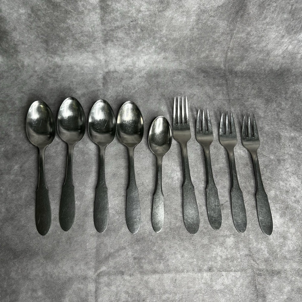 Georg Jensen Mitra Stainless Steel Flatware 4 Forks 5 Spoons Dinner Dessert Vtg
